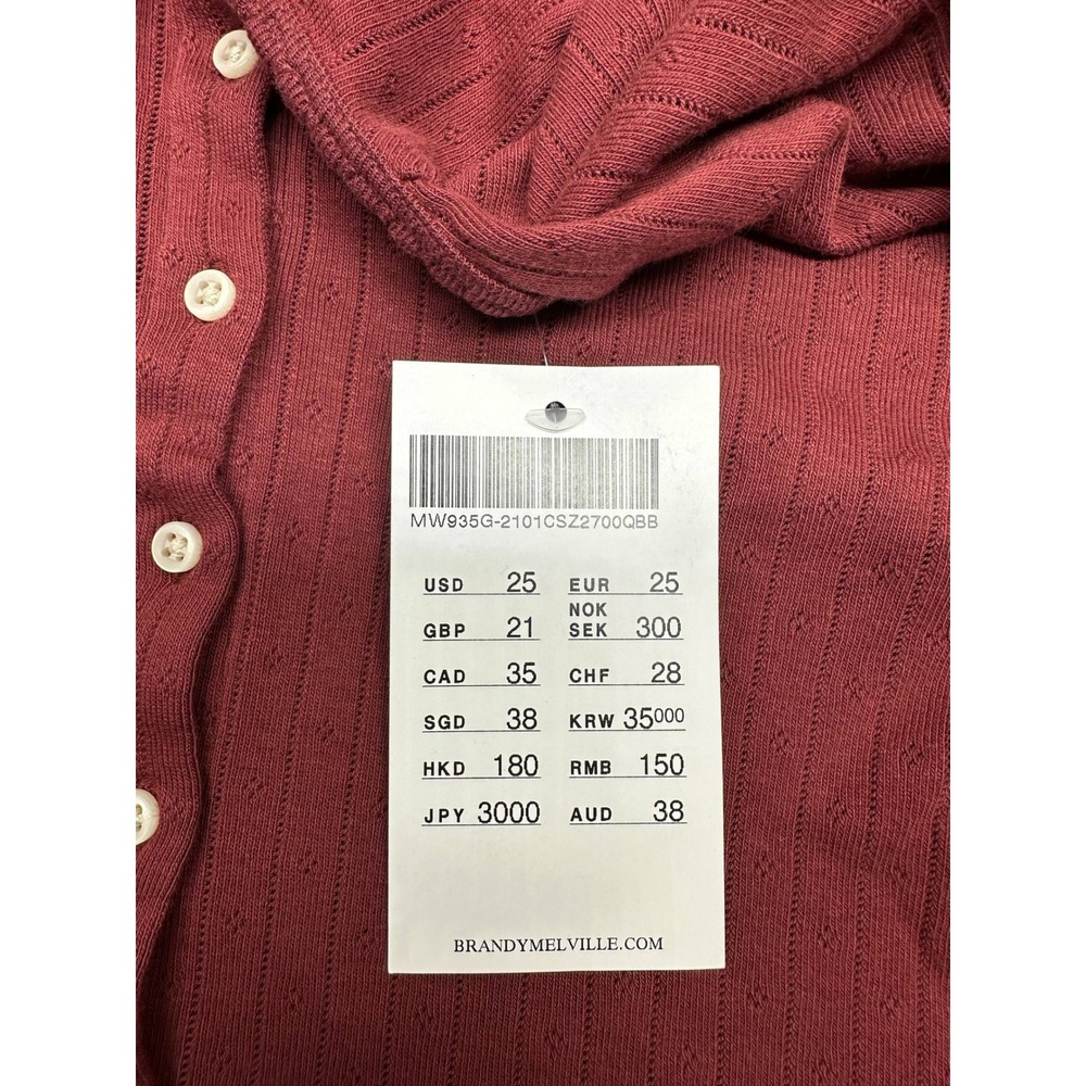 Brandy Melville Rust Red Pointelle Button Down Long Sleeve Cardigan Top NEW - Picture 4 of 11